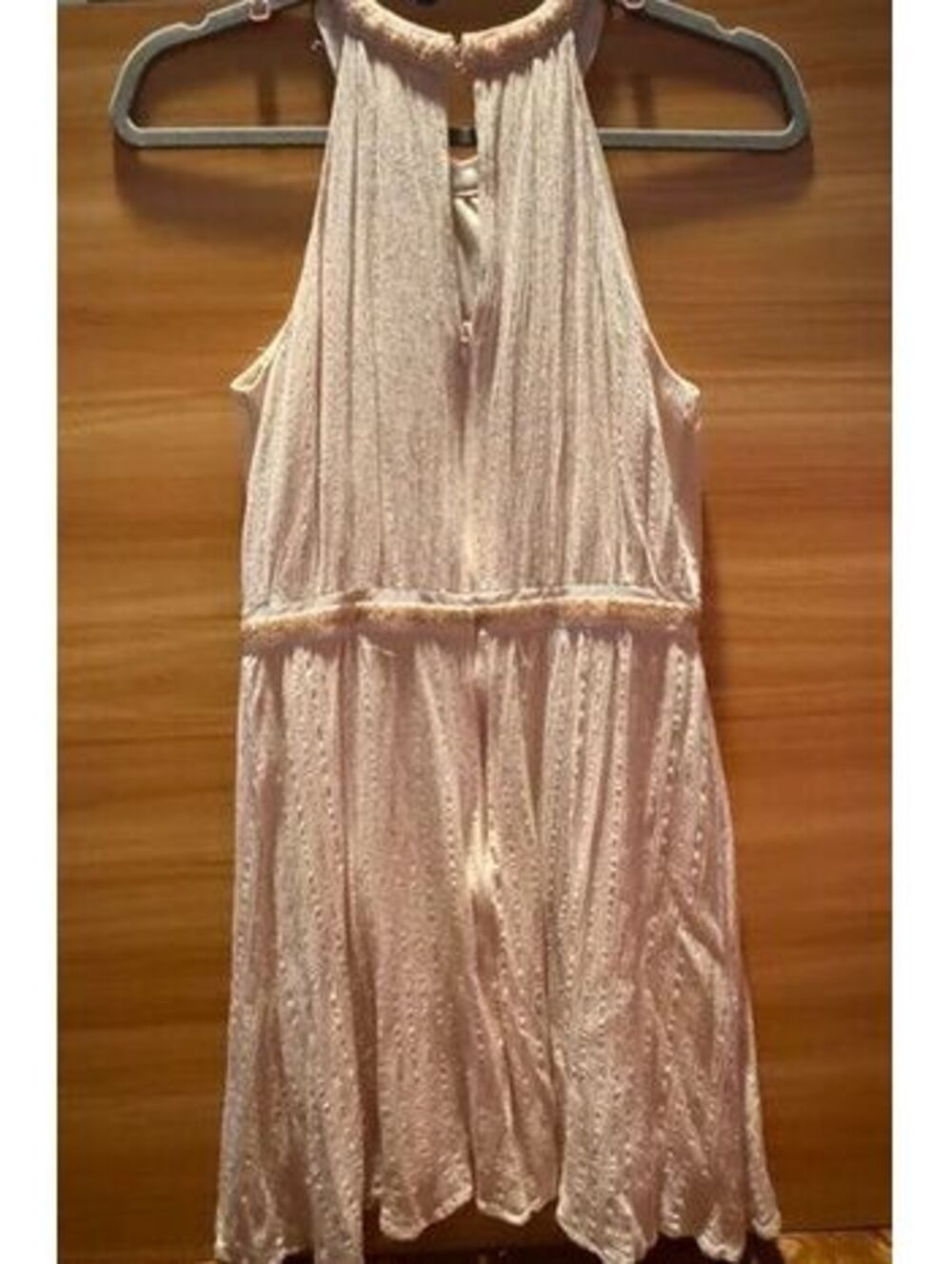 Altar'd State Blush Sleeveless Halter Dress with Beaded Waist Detail